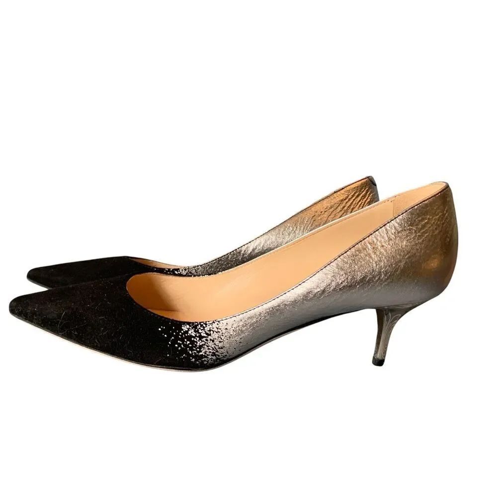 Jimmy Choo AZA Black & Silver Suede Leather Pumps Heels Shoes sz 37.5